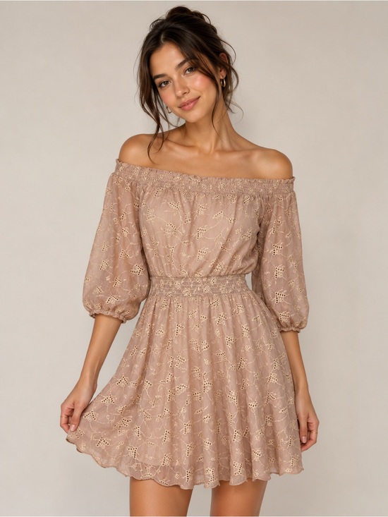 Astr Dresses & Skirts - ASTR the Label Small Eyelet Boho Chic Off-Shoulder Dress